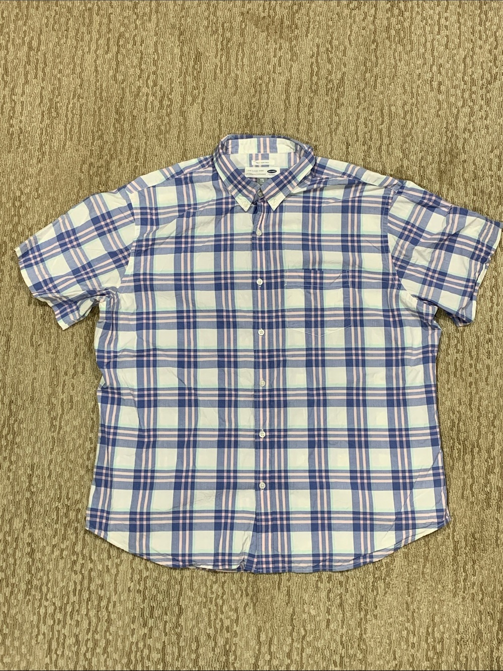 Old Navy Short-Sleeve Plaid Button-Down Shirt - Blue & White (402)